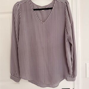 LOFT Striped V-Neck Blouse (M)